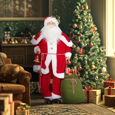 HOMCOM Figurine de Père Noël, mobile, avec capteur sonore, rires et musique, 140 cm, Rouge