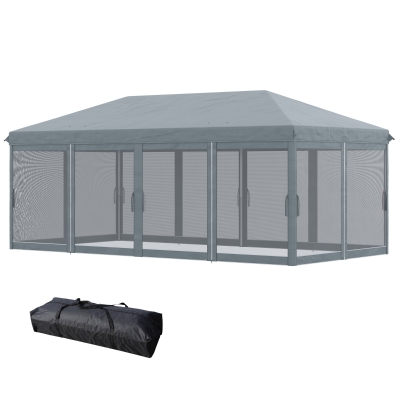Outsunny Gartenpavillon Faltbarer Pop-up 6 x 3 m mit abnehmbaren Moskitonetzen + Transporttasche Grau