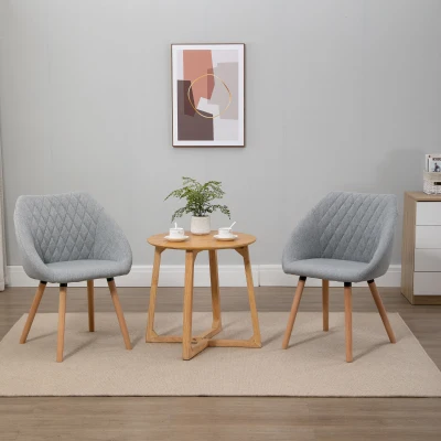 HOMCOM Set aus 2 Skandinavischen Design Esszimmerstühlen - Schlankes Buchenholz helle Beine - Linen Grau