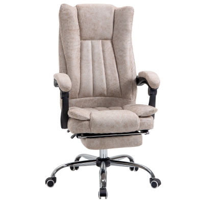 Vinsetto Fauteuil de Bureau Pivotant avec Fonction Inclinable Repose-pieds Siège Réglable en Hauteur Chaise de Bureau en Microfibre Plastique Métal Nylon Beige+Noir+Argent 63 x 71 x 110-118 cm