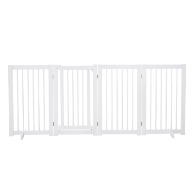 PawHut Barrière de Sécurité pour Chiens 4 Panneaux, 220 x 91 cm, Pliable Porte, Barrière Autoportante pour Chiens avec 2 Pieds de Soutien, Barrière en Bois pour Couloir, Cuisine, Escalier, Blanc