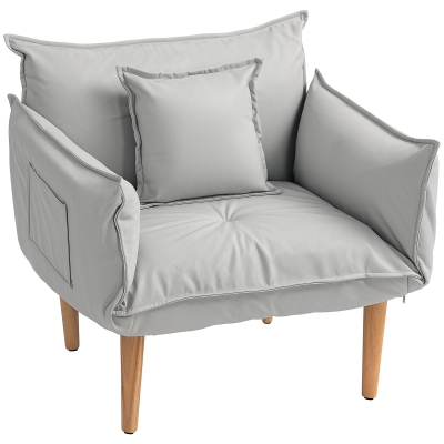 HOMCOM 2-in-1 Verstelbare Loungefauteuil, Vloersofa met Kussen, Gepolsterde Stoel, voor Woonkamer, Slaapkamer, Lichtgrijs