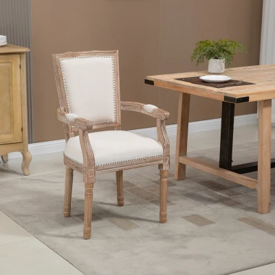 HOMCOM Chaise de Salle à Manger, Chaise de Cuisine, Décor de Clous, style maison de campagne française, Bois de caoutchouc, Blanc crème, 59 x 63,5 x 96cm