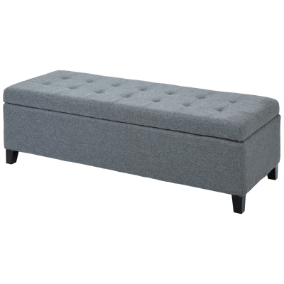 HOMCOM Banc rembourré avec espace de rangement, Ottomane, Banc d'entrée, Finition des boutons, 125,1 cm x 48,9 cm x 41,3 cm, Gris