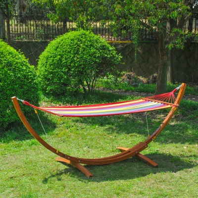 HOMCOM Garten-Hängematte mit Holzgestell Hängematte mit Ständer für 1 Person Maximale Belastung 120 kg