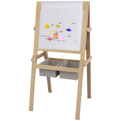 AIYAPLAY Kinderstaffelei Doppelseitige Schiefertafel Weiße Tafel Kreidetafel Papierrolle 58 x 50,5 x 109 cm Natur