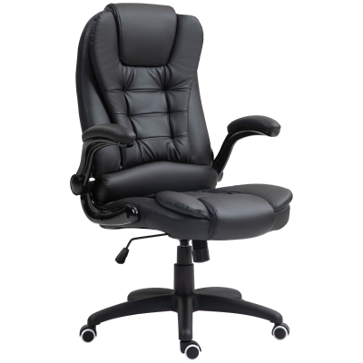 HOMCOM Fauteuil de bureau ergonomique, accoudoirs pliables, fonction d'inclinaison, noir