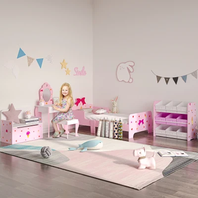 ZONEKIZ Kinderschminktisch für Mädchen von 3 bis 6 Jahren Schminktisch mit Hocker Spiegel und Schublade 50 x 36,5 x 89,5 cm Rosa