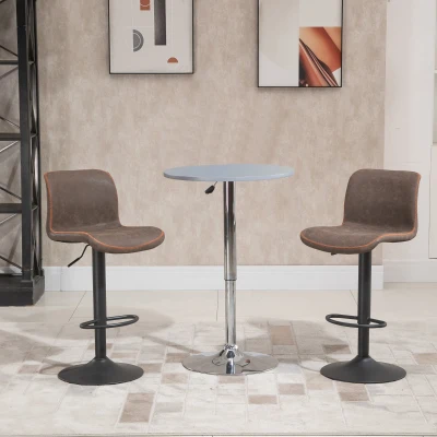 HOMCOM Set aus 2 Vintage Barhockern, höhenverstellbar und drehbar, mit Fußstütze Kunstleder PU Braun, orangefarbene Zickzack-Nähte