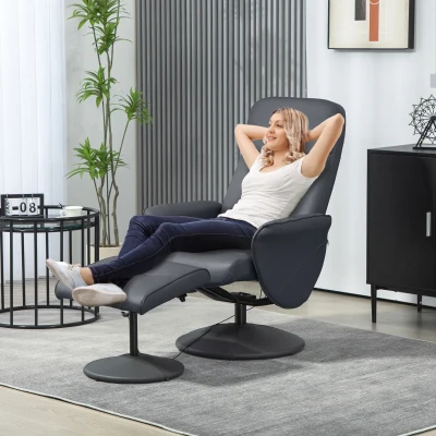 HOMCOM Fauteuil de massage avec repose-pieds, Chaise ergonomique avec 10 points de vibrations, Simili cuir, 76 x 81 x 105 cm, Gris foncé