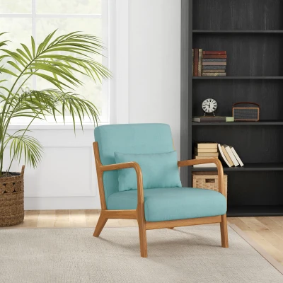 HOMCOM Lounge-Sessel mit Massivholzrahmen Lounge-Sessel - tiefe Sitzfläche - Armlehnen - Blauer Samtstoff