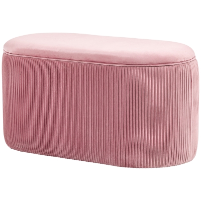 HOMCOM Banc de Rangement Banquette Ottomane, Design Rétro, Velours Côtelé, 81 cm x 40 cm x 41 cm, Rose