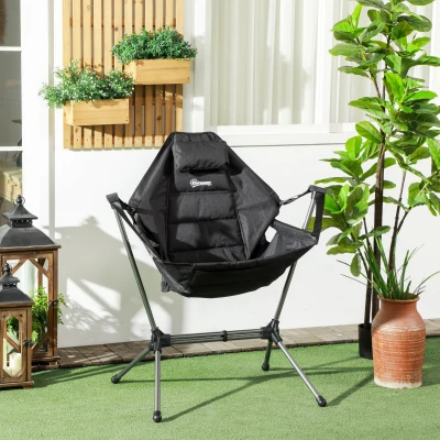 Outsunny Fauteuil de Camping à Bascule, pliable, dossier ajustable, cadre en aluminium, 54 x 100 x 101cm, Noir