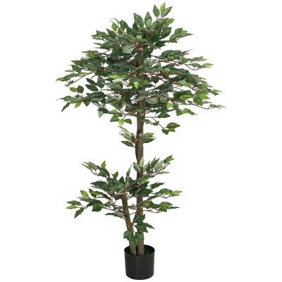 Outsunny Künstlicher Baum Künstliche Pflanze Ficus Höhe 1,5 m Stamm Ranken Moosflechten-Imitatblätter Großer Realismus Topf Inklusive