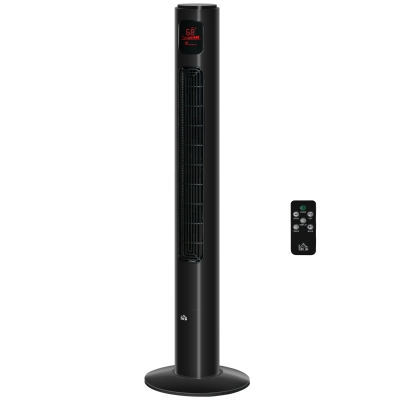 HOMCOM Turmventilator mit 70° Oszillation, 12-Stunden-Timer, LED-Sensorpanel, 45W Fernbedienung, 2 Steuermodi, Schwarz