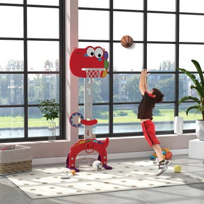 AIYAPLAY Kinder-Basketballkorb, höhenverstellbar, 5-in-1 Ballwurf, Golf, Fußball Lassospiel, 3-6 Jahre