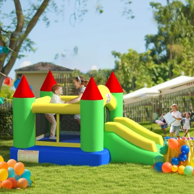 HOMCOM Château gonflable avec toboggan et filet de sécurité, jusqu'à 100 kg, 3-10 ans, 300x180x160cm
