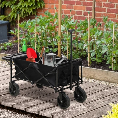 Outsunny Faltbarer Gartenwagen mit 4 Rädern abnehmbare Plane verstellbarer Griff klappbare Ablage schwarz