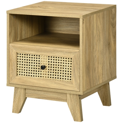 HOMCOM Nachttisch Nachtschränkchen mit Schublade Rattanfront und Fach Vintage 45 x 39 x 56,5 cm