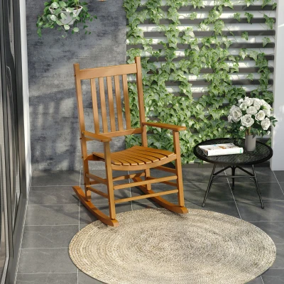 Outsunny Chaise à Bascule en Bois avec Accoudoir Fauteuil Relax de Jardin Naturel 69 x 86 x 115 cm