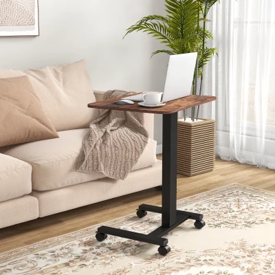 Vinsetto Bureau Debout Table de Travail, Tablette pour Ordinateur Portable, Réglable en Hauteur, 4 Roulettes, 65 cm x 48 cm x 108 cm, Marron + Noir
