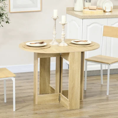 HOMCOM Klapptisch für Küche Esszimmer 2 Klappen - Ausziehtisch oval - in Eichenholz