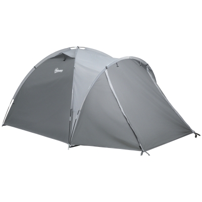 Outsunny Tente de Camping pour 2-3 Personnes en fibre de verre Porte à Fermeture éclair Fenêtre en filet avec Sac de Transport Tente Dôme 190T Similicuir 2000mm Fibre de verre Gris