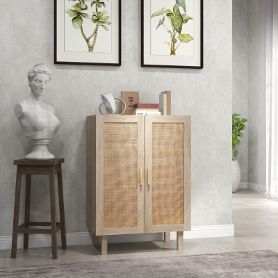 HOMCOM Buffet hoch Schrank Bohème Design doppelte Türen mit 3 Regalen in Rattan - 73 x 41 x 102 cm