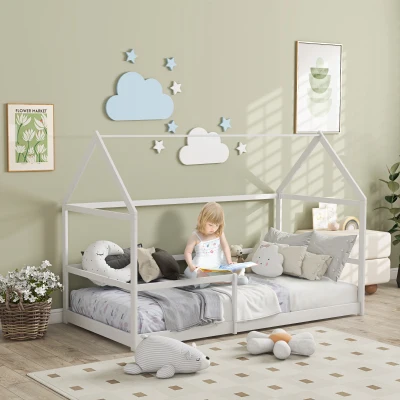 AIYAPLAY Kinder Hüttenbett 90x190 cm Kinderbett Baumhaus Kinderbett mit Fallschutz, Lattenrost und Dach inklusive