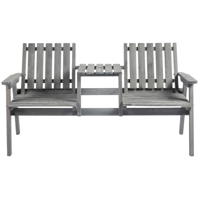 Outsunny Banc de jardin avec table, ensemble de sièges, meubles de jardin, avec trou pour parasol, banc, 2 chaises, bois massif, Gris, 152 x 70 x 83 cm