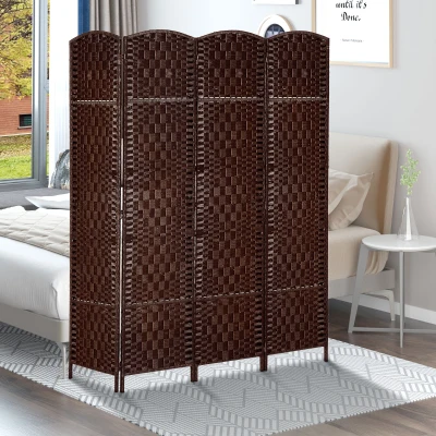 HOMCOM Paravent aus Holz Raumteiler Trennwand faltbar 4 Paneele 180 x 190 cm braun
