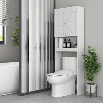 HOMCOM Toilettenschrank, Badezimmer-Aufbewahrungsschrank mit 2 Türen Regal 58,5L x 23B x 170H cm weiß