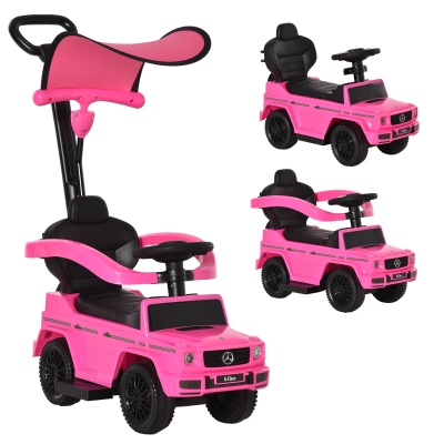 HOMCOM Kinderfahrzeug Auto Kind Multi-ausgestattet 12-36 Monate Hupe Trittbrett, Geländer und Sonnenschirm Rosa