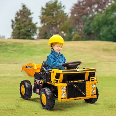 AIYAPLAY Camion Benne Électrique, 3-6 km/h, Voiture à Pousser, Benne basculante, Lumières & Musique, pour 3-5 ans