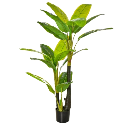 HOMCOM Plantes Artificielles 150 cm Faux Bananier en Pot Arbre Artificiel Faux Arbre Plante Décorative Plante de Bureau Pot en Plastique pour l'intérieur et l'extérieur