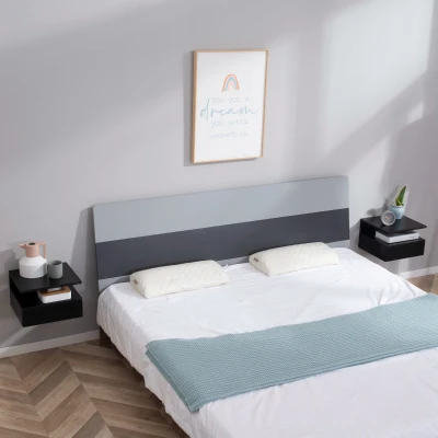 HOMCOM Set von 2 schwebenden Nachttischen - Set von 2 Nachttischen - Ausziehbare Schublade, Fach, Tablett - Schwarz Spanplatten