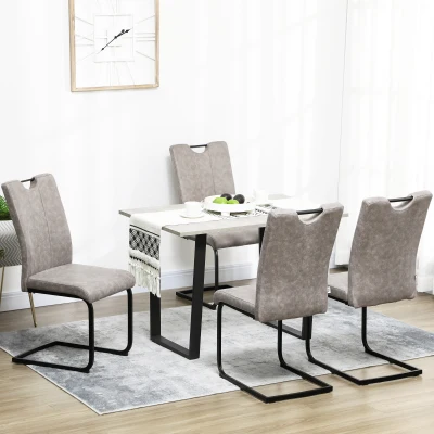 HOMCOM Set mit 4 Esszimmerstühlen aus Mikrofaserstoff mit schwarzen Stahlschlittenbeinen und Griff 43 x 58,5 x 96,5 cm grau