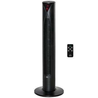HOMCOM Leiser Säulenventilator mit 70° Oszillation, 12-Stunden-Timer, 4 Modi, 3 Geschwindigkeiten, 45W, 31,5 x 31,5 x 96 cm Schwarz
