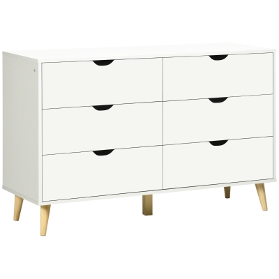HOMCOM Kommode 6 Schubladen Aufbewahrungsmöbel 5 abgeschrägte Holzbeine 120 x 40 x 76 cm weiß
