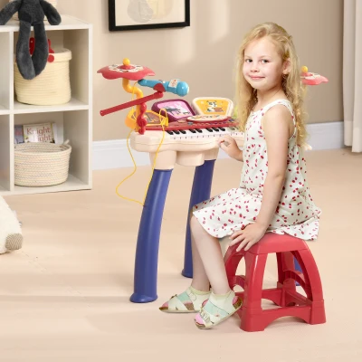 AIYAPLAY Musikensemble 2-in-1 für Kinder Klavier und elektronisches Schlagzeug mit Mikrofon und Hocker