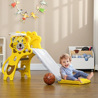 AIYAPLAY Kinderrutsche für Innen- und Außenbereich mit Basketballkorb für Kinder von 18 bis 36 Monaten, Gelb, Grau