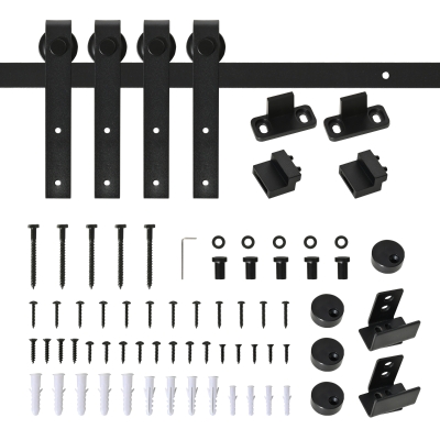 HOMCOM Système de Porte Coulissante Rail Porte Coulissante Accessoire en Acier au Carbone Noir 200 x 0,6 x 18 cm