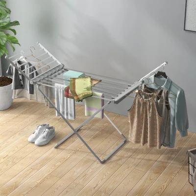 HOMCOM Wäscheständer Wäschetrockner 2 ausziehbare seitliche Flügel Aluminiumlegierung 144 x 53 x 96 cm