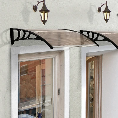 Outsunny Auvent Porte d'entrée 120 x 75 cm Auvent Incliné Protection Polycarbonate