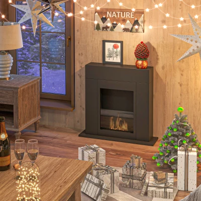 HOMCOM Bioethanol-Kamin mit 0,9 L Brenner, ca. 3 Stunden Brenndauer 73 x 20 x 75 cm Abdeckung 20-25 m² Schwarz