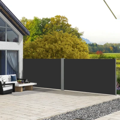 Outsunny Doppelter seitlicher ausziehbarer Sichtschutz Paravent dim. 6L x 1,80H m Polyester Anti-UV Grau und Schwarz