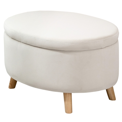 HOMCOM Opbergbank met fluweeloptiek, Ovale Vorm, Hocker, tot 80 kg, 71 x 51,5 x 42 cm, Beige