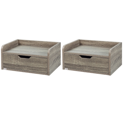 HOMCOM Set aus 2 wandmontierten Nachttischen, hängende Nachttische, ausziehbare Schublade, Tischplatte in Holzoptik, Maße 40L x 30B x 19,5H cm - Grau