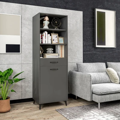 HOMCOM Buffet Hoch Industriedesign Grau Eichenholz-Look