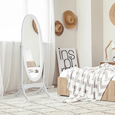 HOMCOM Ovaler freistehender Spiegel im Shabby Chic-Stil mit verstellbarer Neigung, Maße 48L x 46B x 147H cm - MDF Weiß